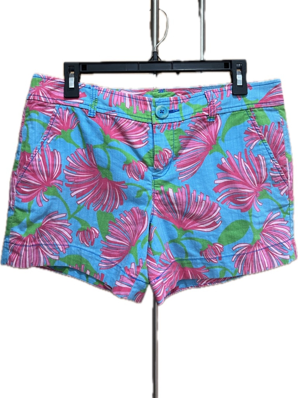 Lilly Pulitzer Tradewind Kissue Blue Shorts with Pink Floral Print 8